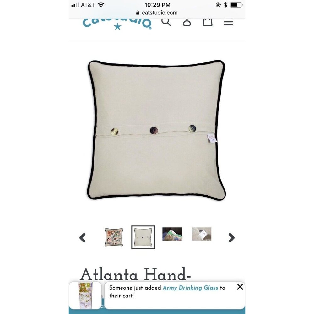 Cat Studio ATLANTA GEORGIA Embroidered Pillow 20”x20” New FALCONS BRAVES GA TECH - Picture 3 of 5